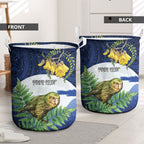Kakapo New Zealand Personalised Laundry Basket Kowhai Flower Silver Fern Maori Pattern