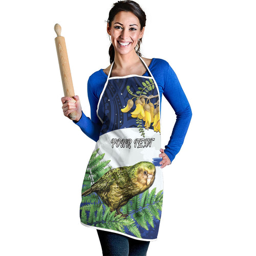 Kakapo New Zealand Personalised Apron Kowhai Flower Silver Fern Maori Pattern