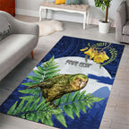 Kakapo New Zealand Personalised Area Rug Kowhai Flower Silver Fern Maori Pattern