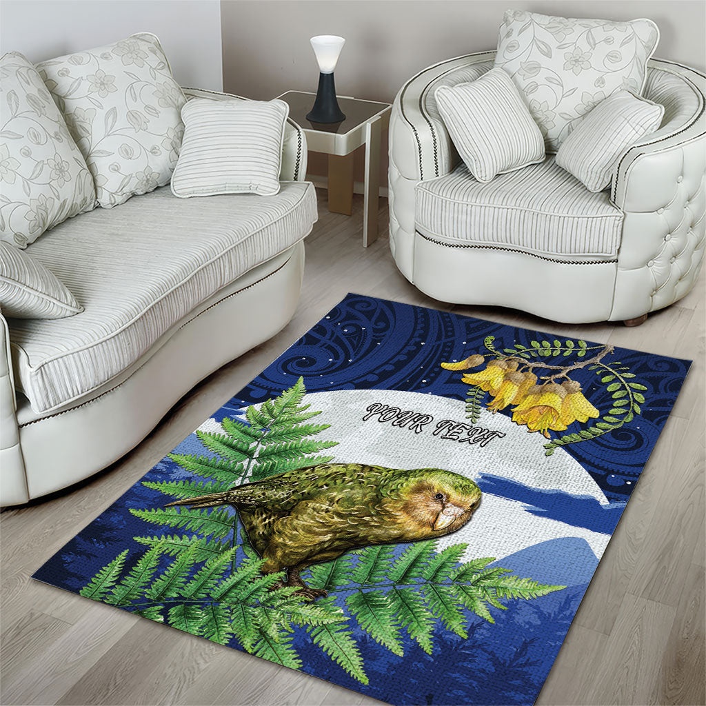 Kakapo New Zealand Personalised Area Rug Kowhai Flower Silver Fern Maori Pattern