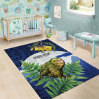 Kakapo New Zealand Personalised Area Rug Kowhai Flower Silver Fern Maori Pattern