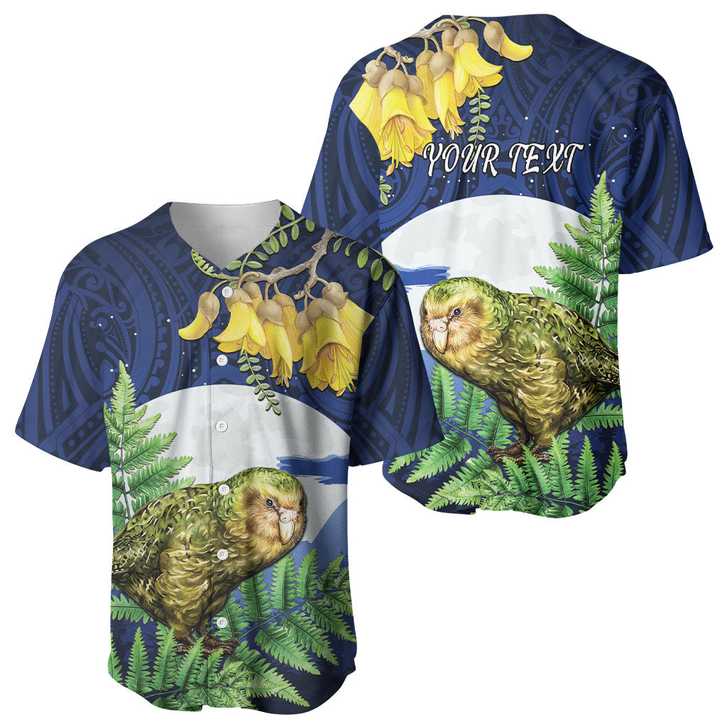 Kakapo New Zealand Personalised Baseball Jersey Kowhai Flower Silver Fern Maori Pattern