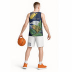 Kakapo New Zealand Personalised Basketball Jersey Kowhai Flower Silver Fern Maori Pattern