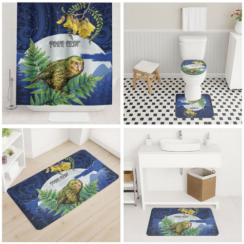 Kakapo New Zealand Personalised Bathroom Set Kowhai Flower Silver Fern Maori Pattern