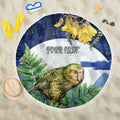 Kakapo New Zealand Personalised Beach Blanket Kowhai Flower Silver Fern Maori Pattern