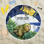 Kakapo New Zealand Personalised Beach Blanket Kowhai Flower Silver Fern Maori Pattern