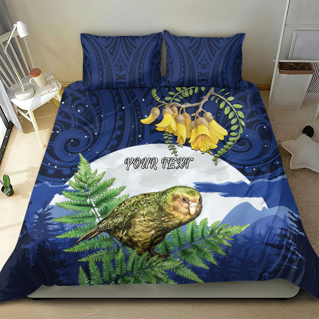 Kakapo New Zealand Personalised Bedding Set Kowhai Flower Silver Fern Maori Pattern