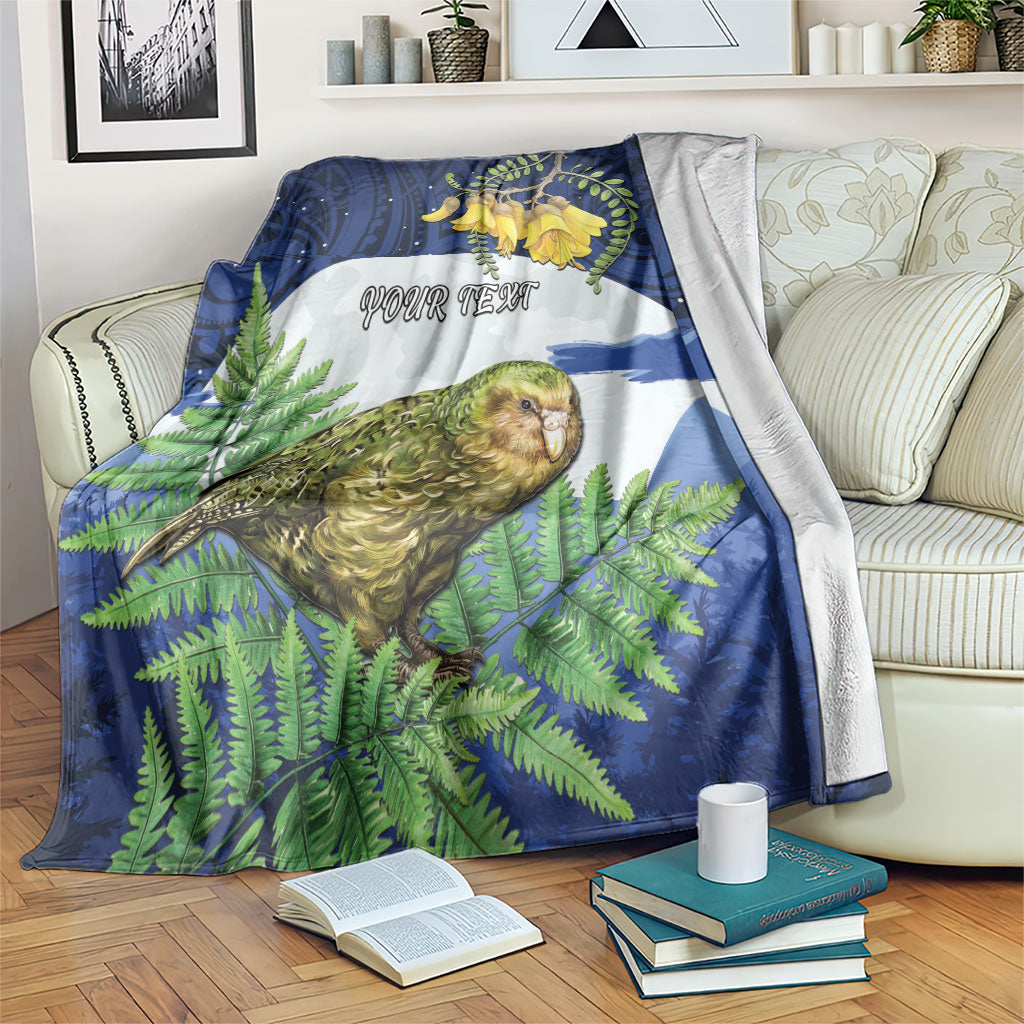 Kakapo New Zealand Personalised Blanket Kowhai Flower Silver Fern Maori Pattern