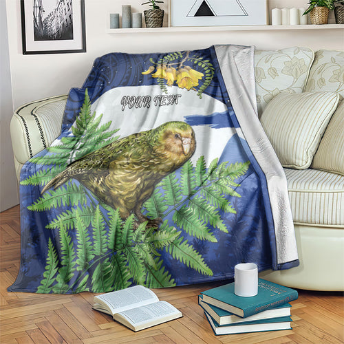 Kakapo New Zealand Personalised Blanket Kowhai Flower Silver Fern Maori Pattern