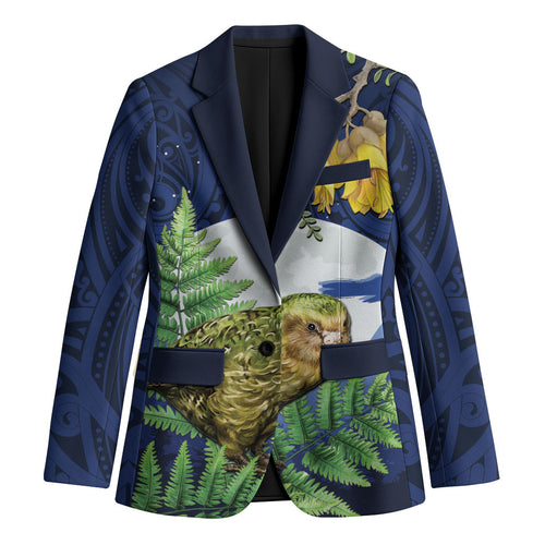 Kakapo New Zealand Personalised Blazer Kowhai Flower Silver Fern Maori Pattern