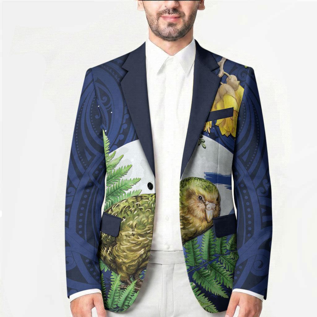 Kakapo New Zealand Personalised Blazer Kowhai Flower Silver Fern Maori Pattern