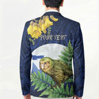 Kakapo New Zealand Personalised Blazer Kowhai Flower Silver Fern Maori Pattern