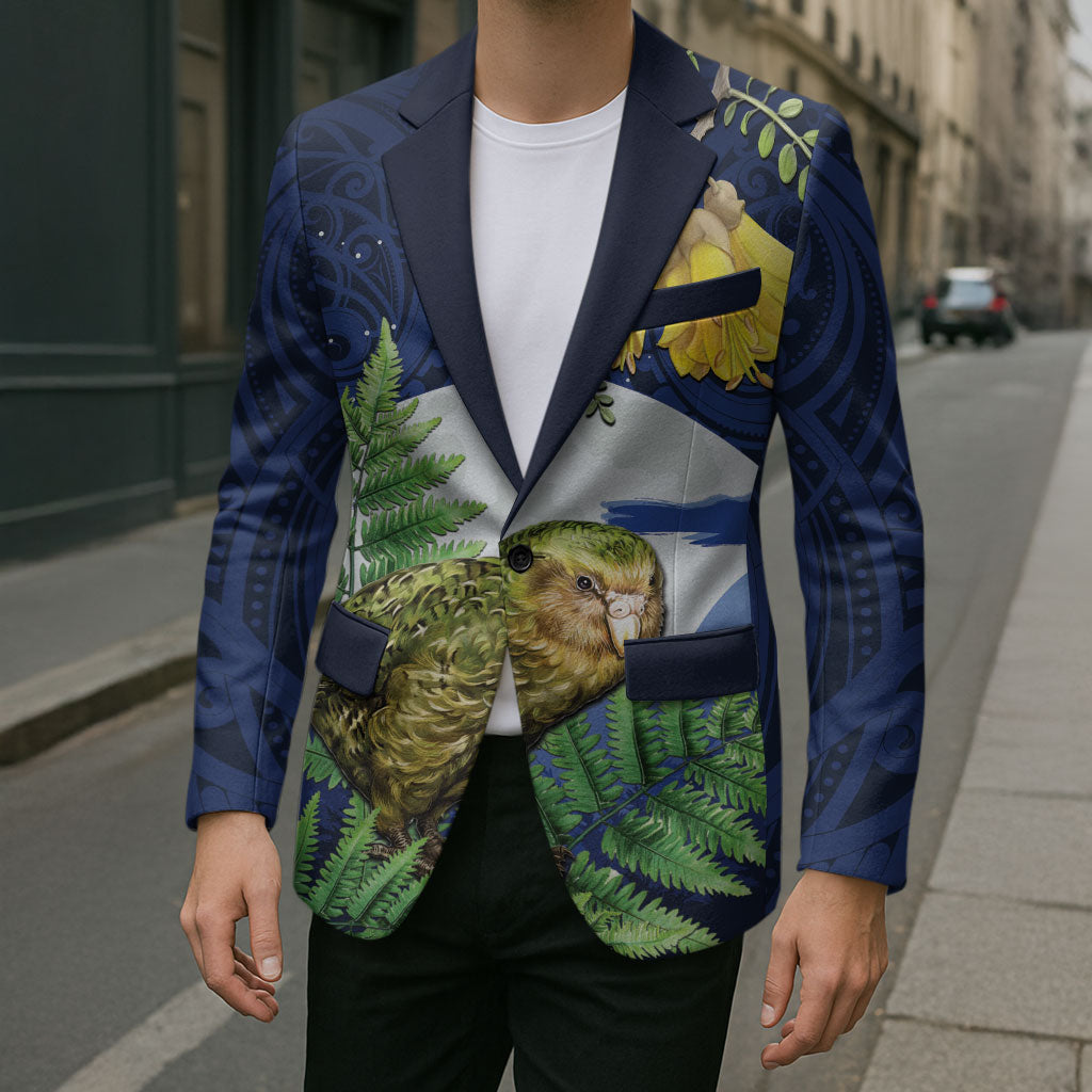 Kakapo New Zealand Personalised Blazer Kowhai Flower Silver Fern Maori Pattern