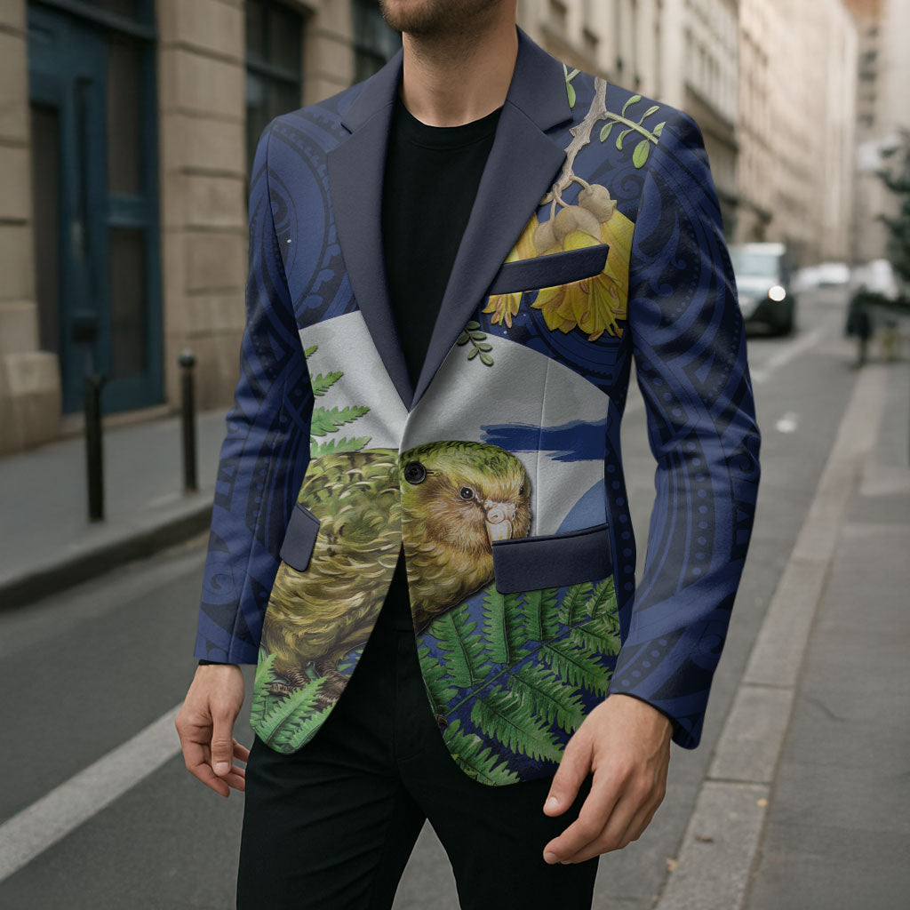 Kakapo New Zealand Personalised Blazer Kowhai Flower Silver Fern Maori Pattern