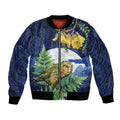 Kakapo New Zealand Personalised Bomber Jacket Kowhai Flower Silver Fern Maori Pattern