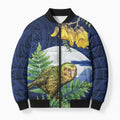 Kakapo New Zealand Personalised Bomber Puffer Jacket Kowhai Flower Silver Fern Maori Pattern