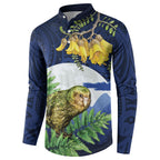 Kakapo New Zealand Personalised Button Sweatshirt Kowhai Flower Silver Fern Maori Pattern