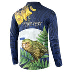 Kakapo New Zealand Personalised Button Sweatshirt Kowhai Flower Silver Fern Maori Pattern