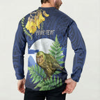 Kakapo New Zealand Personalised Button Sweatshirt Kowhai Flower Silver Fern Maori Pattern