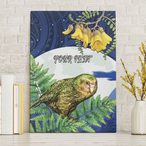 Kakapo New Zealand Personalised Canvas Wall Art Kowhai Flower Silver Fern Maori Pattern