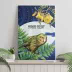 Kakapo New Zealand Personalised Canvas Wall Art Kowhai Flower Silver Fern Maori Pattern