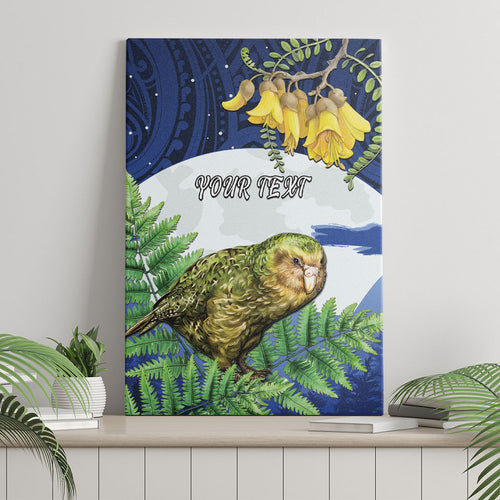 Kakapo New Zealand Personalised Canvas Wall Art Kowhai Flower Silver Fern Maori Pattern