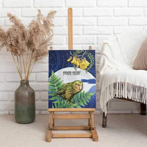 Kakapo New Zealand Personalised Canvas Wall Art Kowhai Flower Silver Fern Maori Pattern