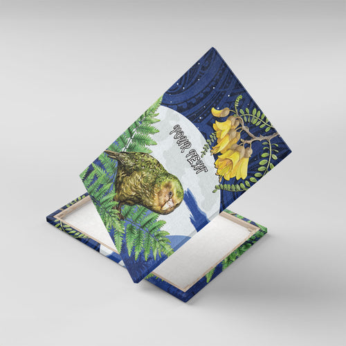Kakapo New Zealand Personalised Canvas Wall Art Kowhai Flower Silver Fern Maori Pattern