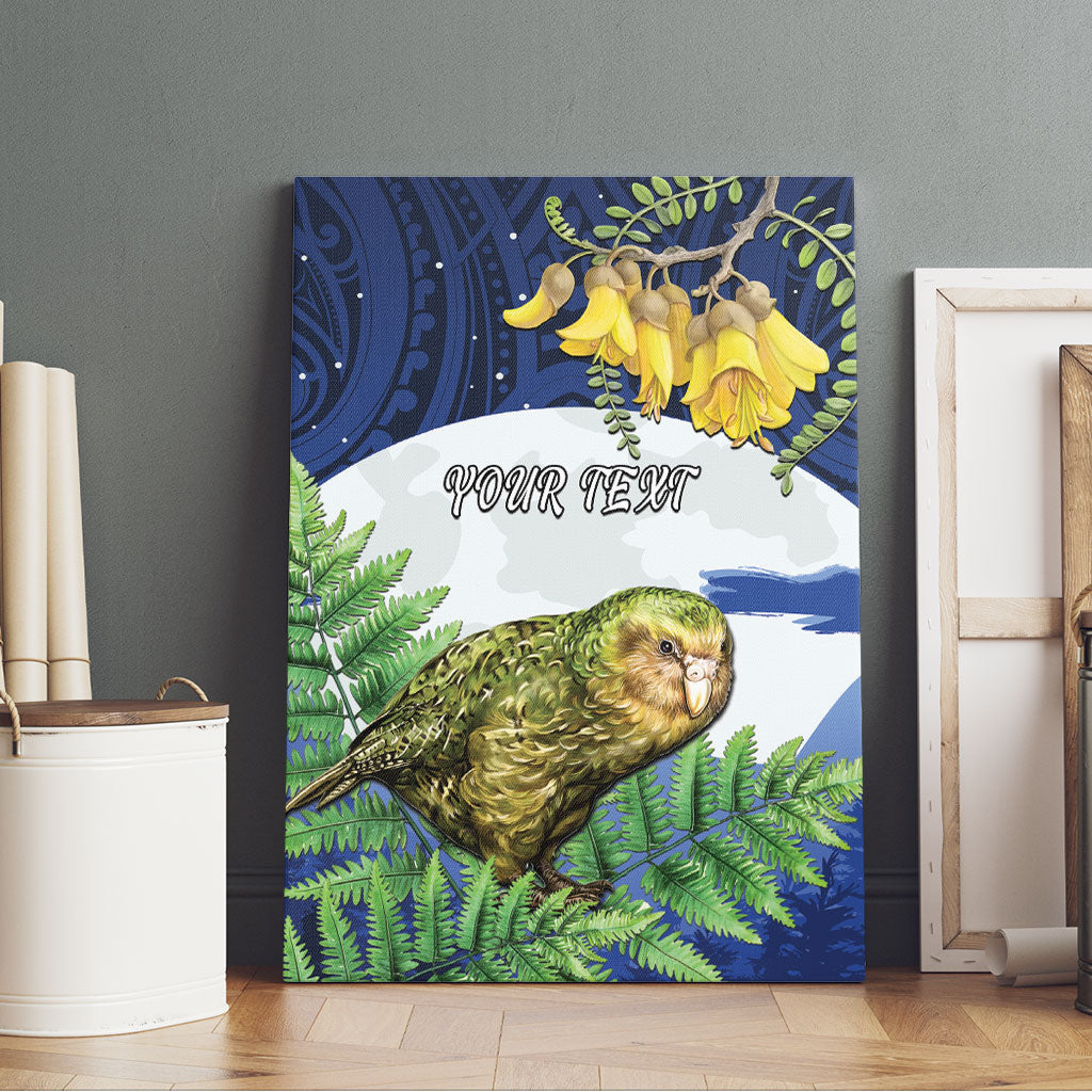 Kakapo New Zealand Personalised Canvas Wall Art Kowhai Flower Silver Fern Maori Pattern