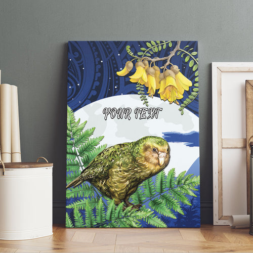 Kakapo New Zealand Personalised Canvas Wall Art Kowhai Flower Silver Fern Maori Pattern
