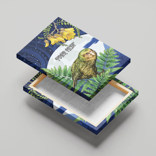 Kakapo New Zealand Personalised Canvas Wall Art Kowhai Flower Silver Fern Maori Pattern