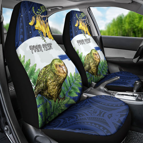 Kakapo New Zealand Personalised Car Seat Cover Kowhai Flower Silver Fern Maori Pattern