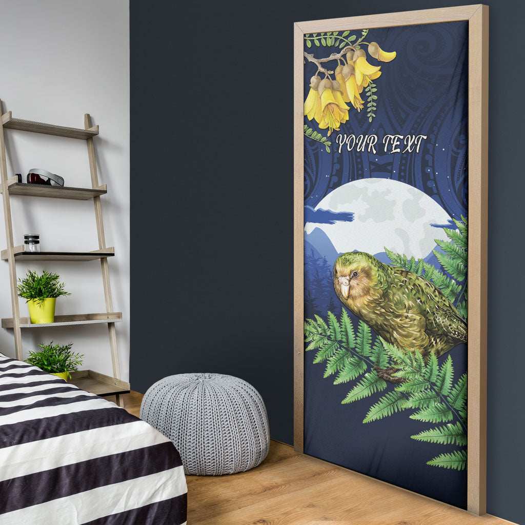 Kakapo New Zealand Personalised Door Cover Kowhai Flower Silver Fern Maori Pattern