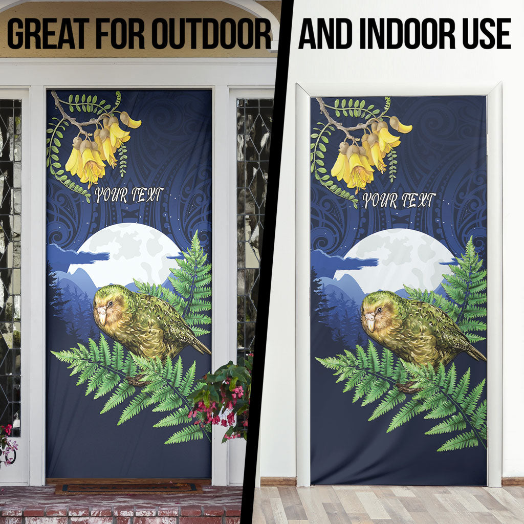 Kakapo New Zealand Personalised Door Cover Kowhai Flower Silver Fern Maori Pattern