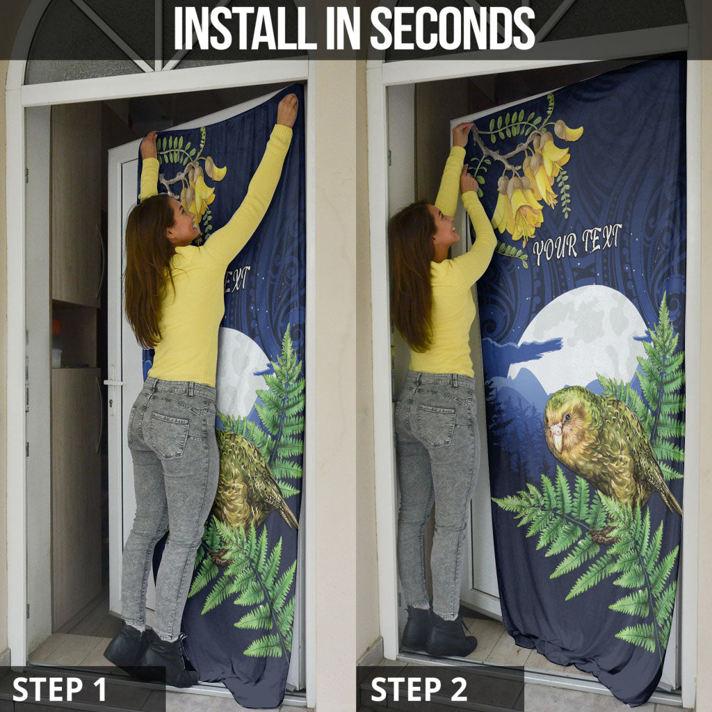 Kakapo New Zealand Personalised Door Cover Kowhai Flower Silver Fern Maori Pattern