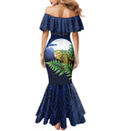 Kakapo New Zealand Personalised Family Matching Mermaid Dress and Hawaiian Shirt Kowhai Flower Silver Fern Maori Pattern