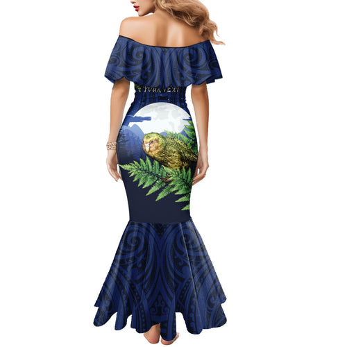 Kakapo New Zealand Personalised Family Matching Mermaid Dress and Hawaiian Shirt Kowhai Flower Silver Fern Maori Pattern