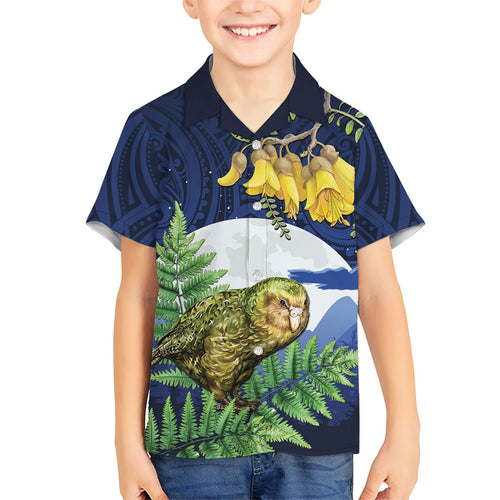 Kakapo New Zealand Personalised Family Matching Mermaid Dress and Hawaiian Shirt Kowhai Flower Silver Fern Maori Pattern