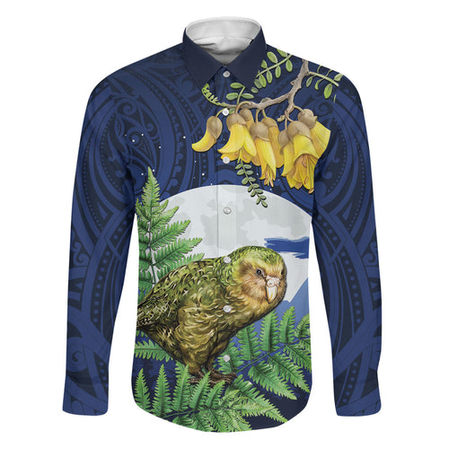 Kakapo New Zealand Personalised Family Matching Off The Shoulder Long Sleeve Dress and Hawaiian Shirt Kowhai Flower Silver Fern Maori Pattern