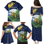 Kakapo New Zealand Personalised Family Matching Puletasi and Hawaiian Shirt Kowhai Flower Silver Fern Maori Pattern