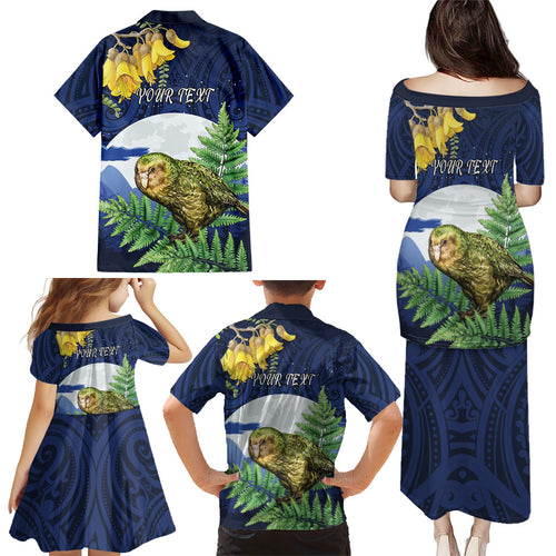 Kakapo New Zealand Personalised Family Matching Puletasi and Hawaiian Shirt Kowhai Flower Silver Fern Maori Pattern