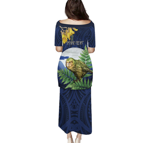 Kakapo New Zealand Personalised Family Matching Puletasi and Hawaiian Shirt Kowhai Flower Silver Fern Maori Pattern