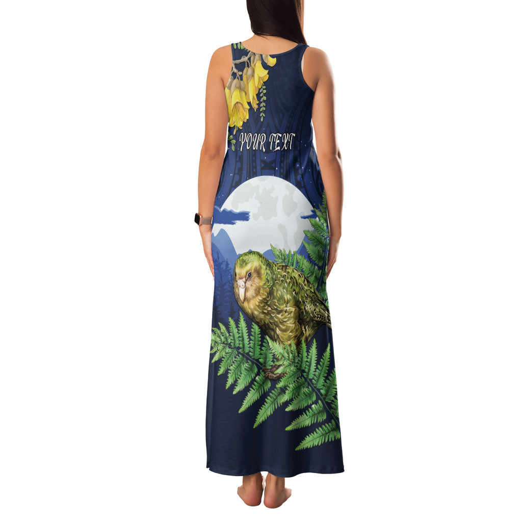 Kakapo New Zealand Personalised Family Matching Tank Maxi Dress and Hawaiian Shirt Kowhai Flower Silver Fern Maori Pattern