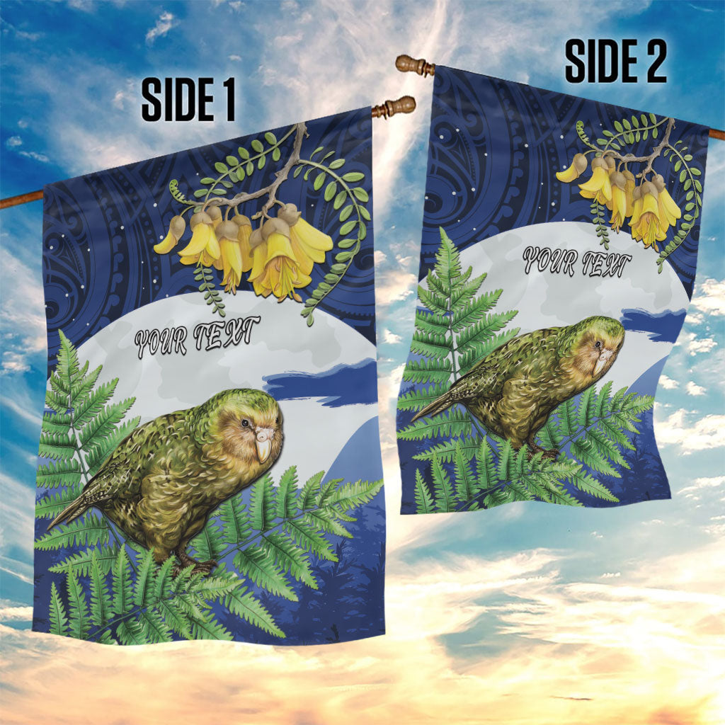 Kakapo New Zealand Personalised Garden Flag Kowhai Flower Silver Fern Maori Pattern