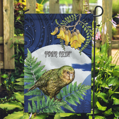 Kakapo New Zealand Personalised Garden Flag Kowhai Flower Silver Fern Maori Pattern