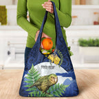 Kakapo New Zealand Personalised Grocery Bag Kowhai Flower Silver Fern Maori Pattern