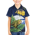 Kakapo New Zealand Personalised Hawaiian Shirt Kowhai Flower Silver Fern Maori Pattern