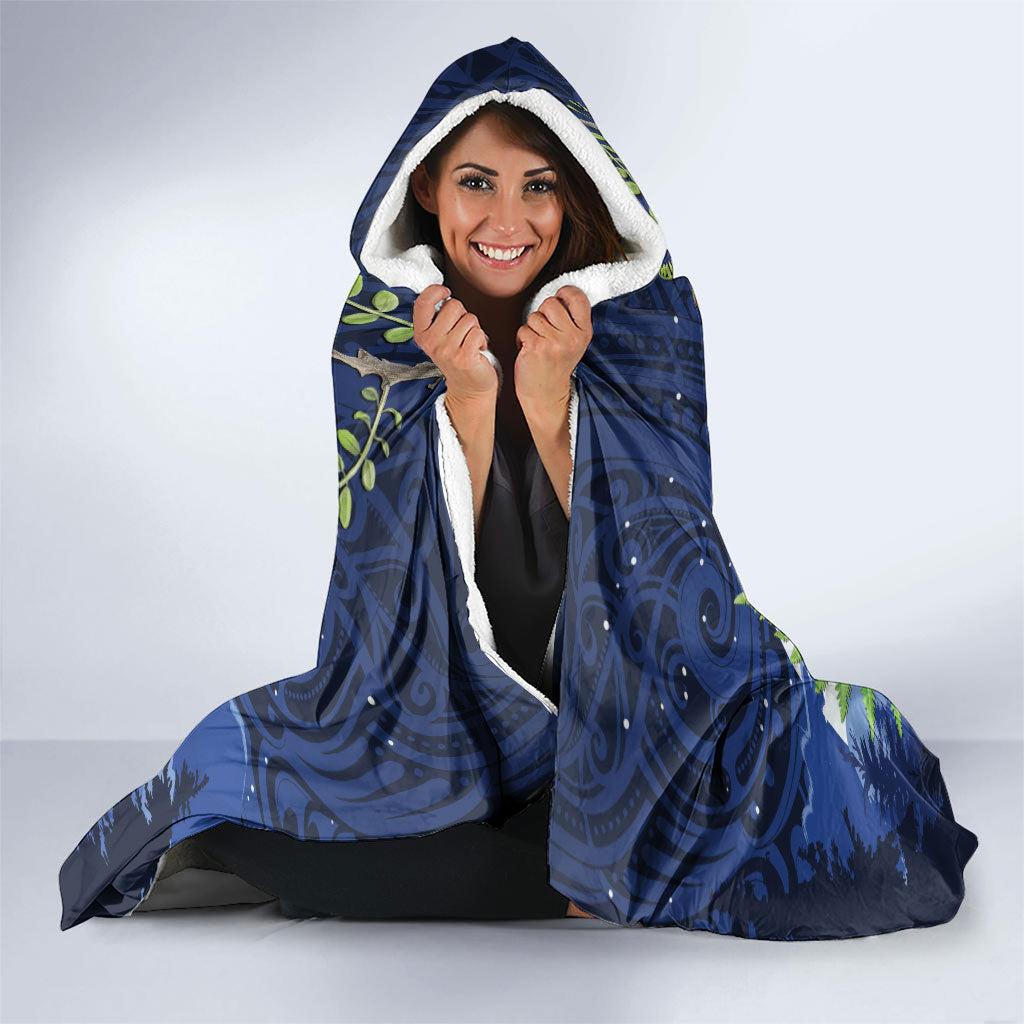 Kakapo New Zealand Personalised Hooded Blanket Kowhai Flower Silver Fern Maori Pattern