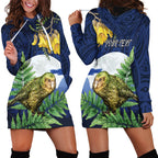 Kakapo New Zealand Personalised Hoodie Dress Kowhai Flower Silver Fern Maori Pattern