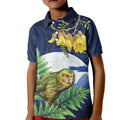 Kakapo New Zealand Personalised Kid Polo Shirt Kowhai Flower Silver Fern Maori Pattern
